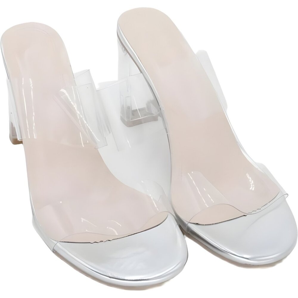 Clear 4 Inch Block Heel Sandal with Transparent Strap - Women's US 10 M